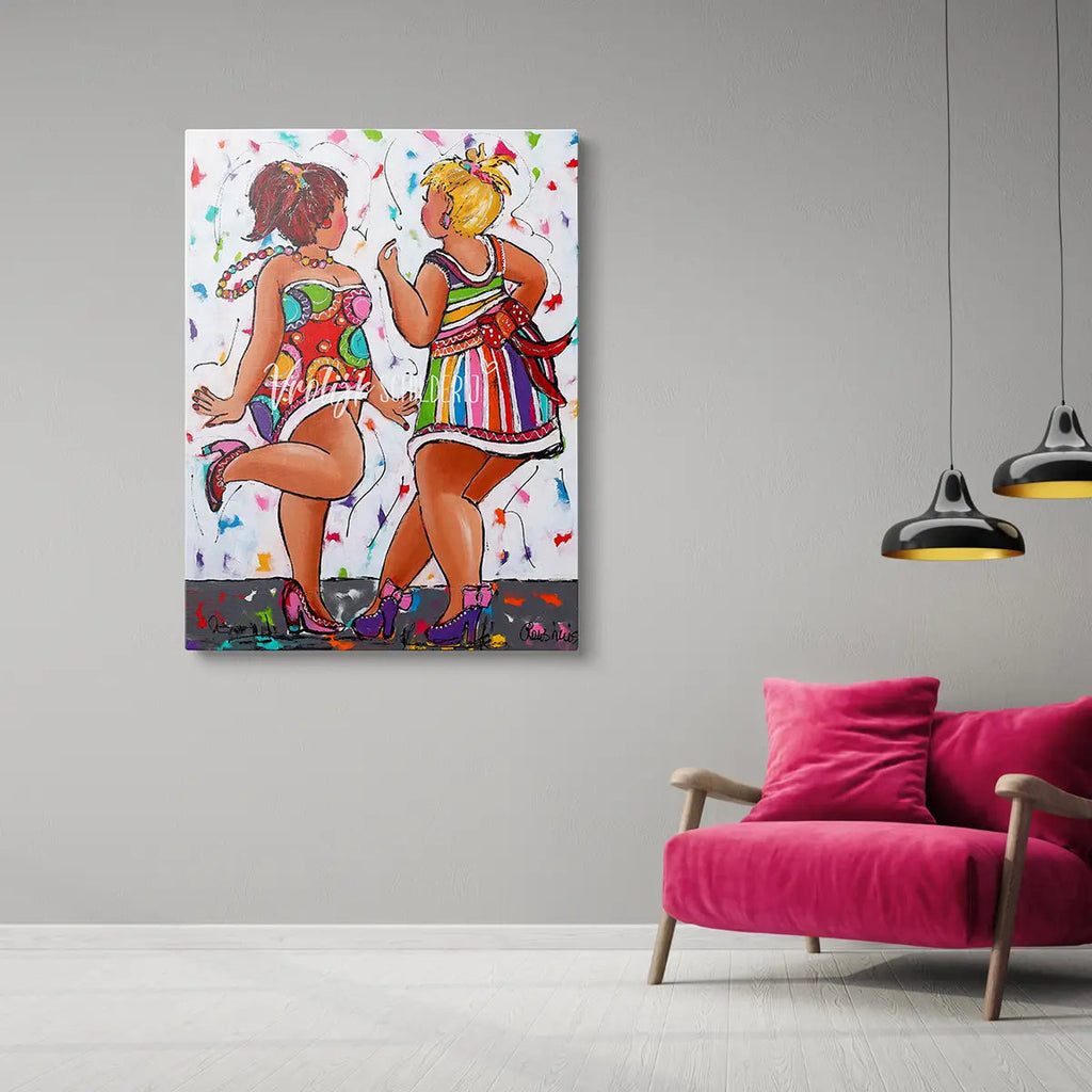 2 Dansende dikke dames | Vrolijk Schilderij | Schilderen op nummer | Diamond painting | Dot painting