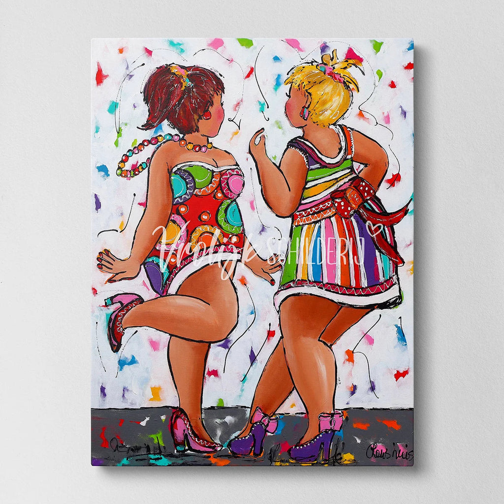 2 Dansende dikke dames | Vrolijk Schilderij | Schilderen op nummer | Diamond painting | Dot painting