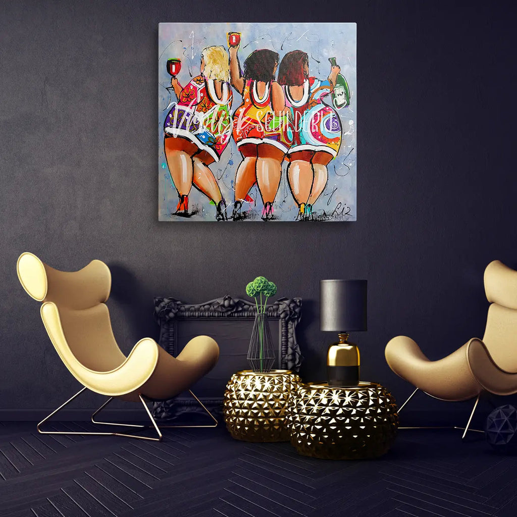 3 Feestende dikke dames | Vrolijk Schilderij | Schilderen op nummer | Diamond painting | Dot painting