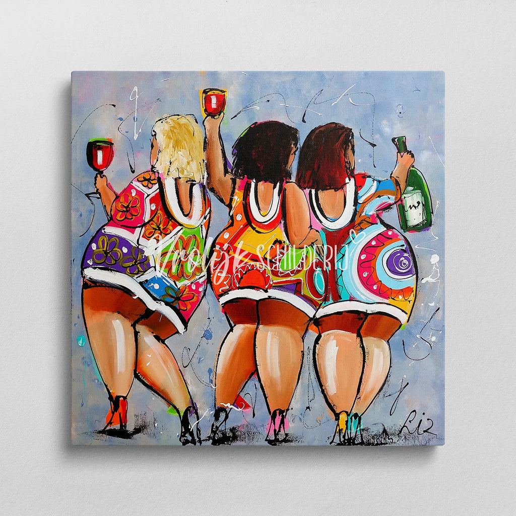 3 Feestende dikke dames | Vrolijk Schilderij | Schilderen op nummer | Diamond painting | Dot painting