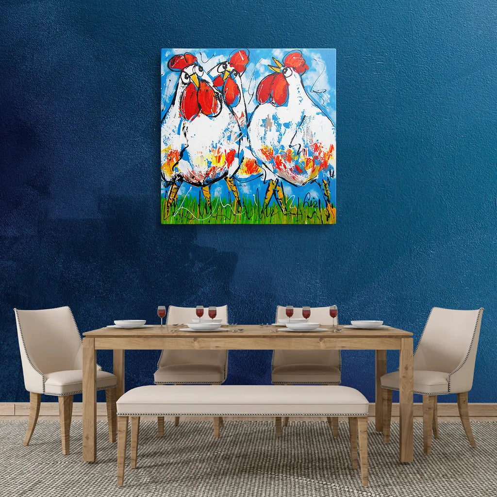 3 Gekke kippen | Vrolijk Schilderij | Schilderen op nummer | Diamond painting | Dot painting
