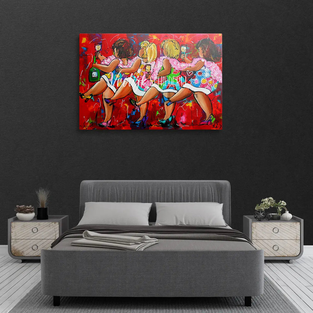 4 Dansende dikke dames | Vrolijk Schilderij | Schilderen op nummer | Diamond painting | Dot painting