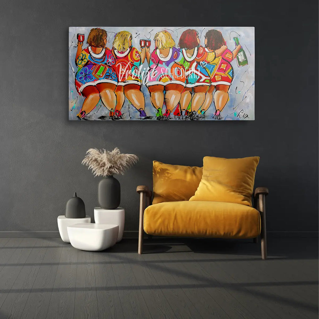 5 Feestende dikke dames | Vrolijk Schilderij | Schilderen op nummer | Diamond painting | Dot painting
