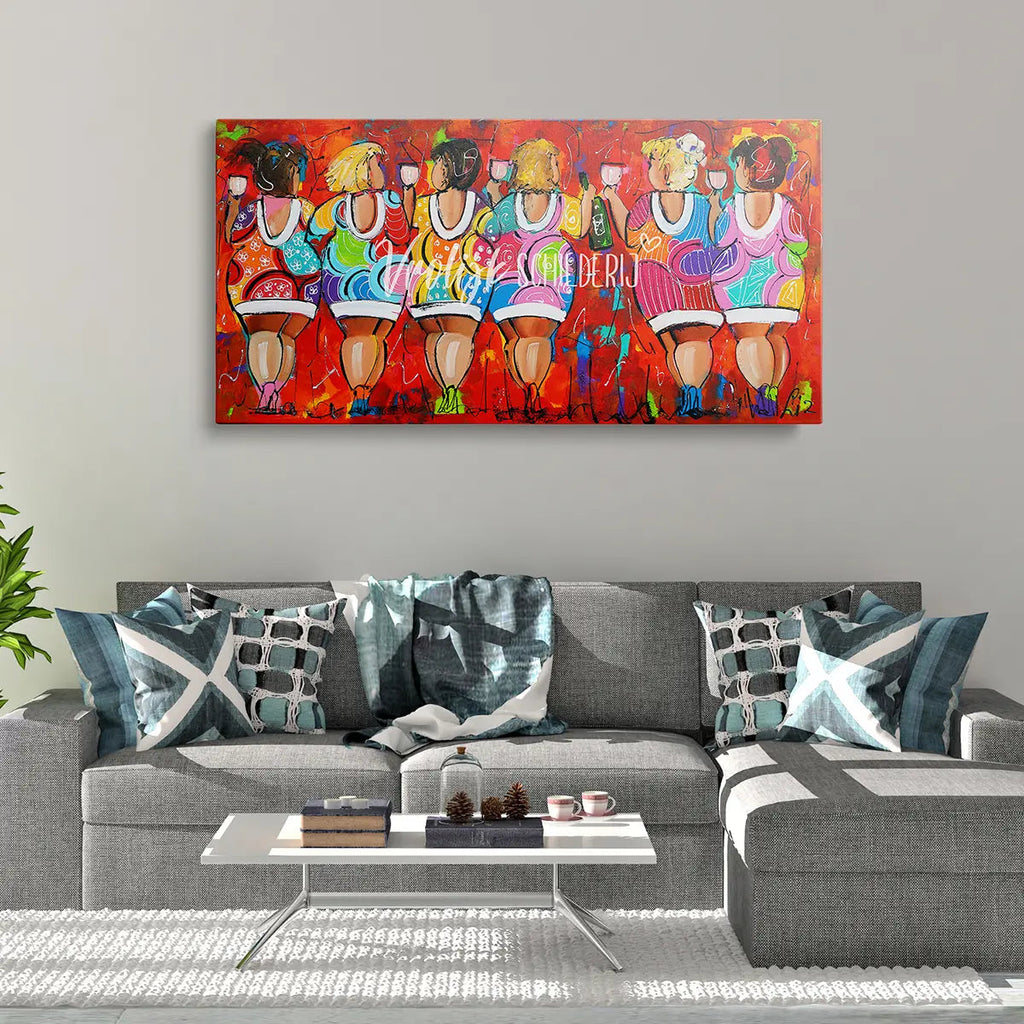 6 Feestende dikke dames | Vrolijk Schilderij | Schilderen op nummer | Diamond painting | Dot painting