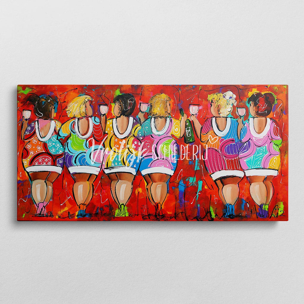 6 Feestende dikke dames | Vrolijk Schilderij | Schilderen op nummer | Diamond painting | Dot painting