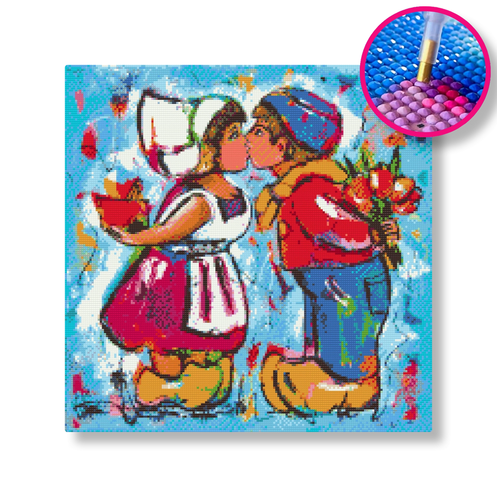 Boeren melkmeisje blauw | Diamond painting | Vrolijk Schilderij | Schilderen op nummer | Diamond painting | Dot painting