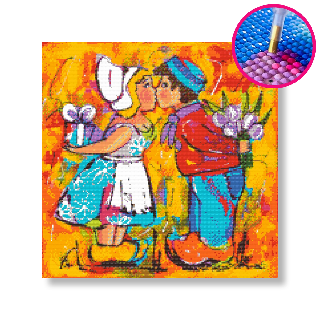 Boeren melkmeisje oranje | Diamond painting | Vrolijk Schilderij | Schilderen op nummer | Diamond painting | Dot painting