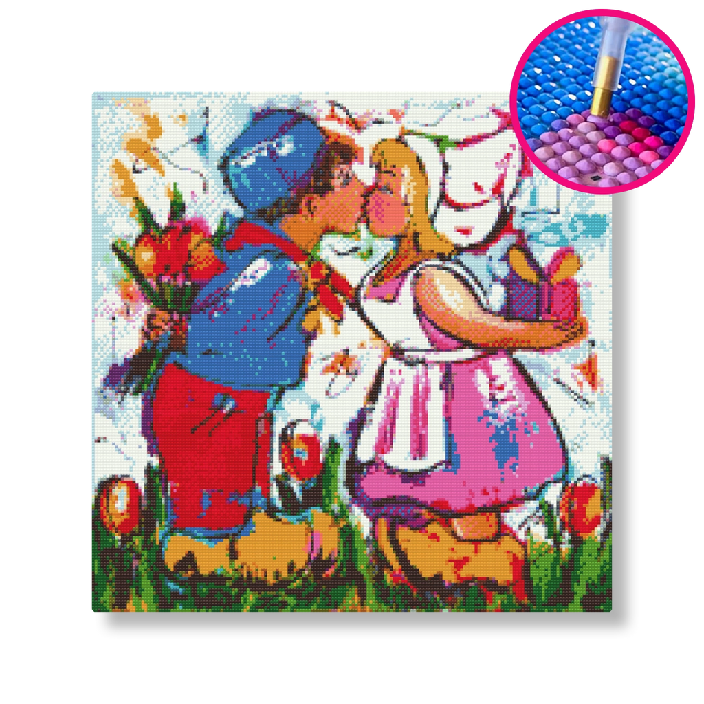 Boeren melkmeisje wit | Diamond painting | Vrolijk Schilderij | Schilderen op nummer | Diamond painting | Dot painting