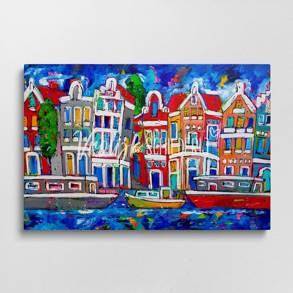 Bootjes in de gracht | Vrolijk Schilderij | Schilderen op nummer | Diamond painting | Dot painting
