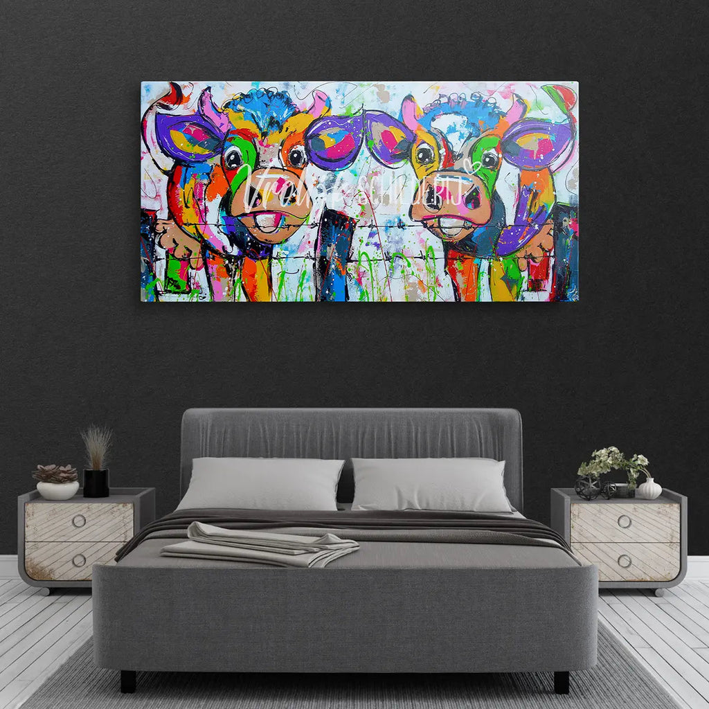 De 2 kalfjes | Vrolijk Schilderij | Schilderen op nummer | Diamond painting | Dot painting