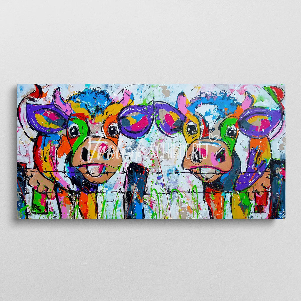 De 2 kalfjes | Vrolijk Schilderij | Schilderen op nummer | Diamond painting | Dot painting