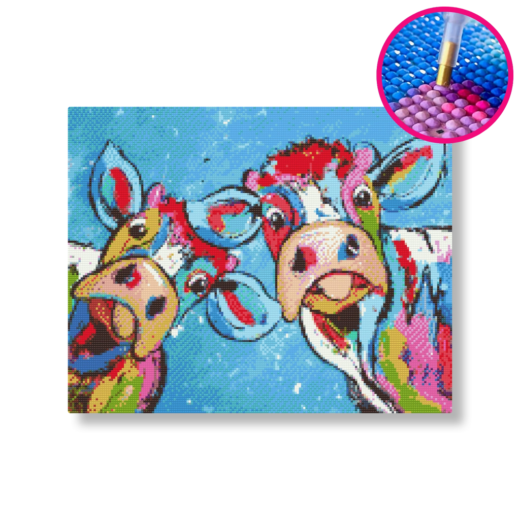 De 2 vrolijke koeien | Diamond painting | Vrolijk Schilderij | Schilderen op nummer | Diamond painting | Dot painting