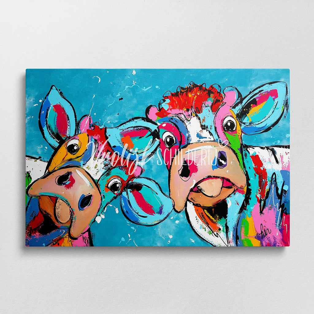 De 2 vrolijke koeien | Vrolijk Schilderij | Schilderen op nummer | Diamond painting | Dot painting