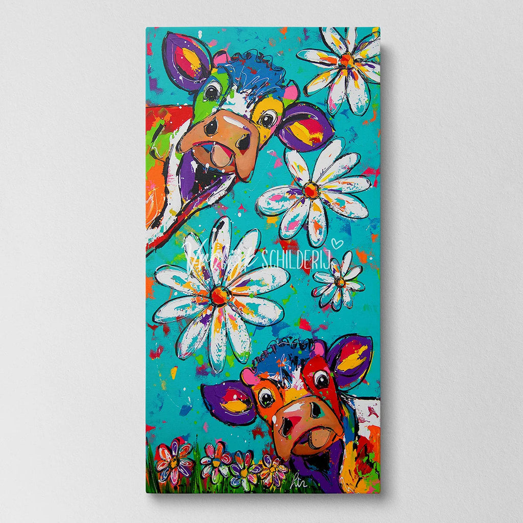 De gekke koeien en bloemen | Vrolijk Schilderij | Schilderen op nummer | Diamond painting | Dot painting