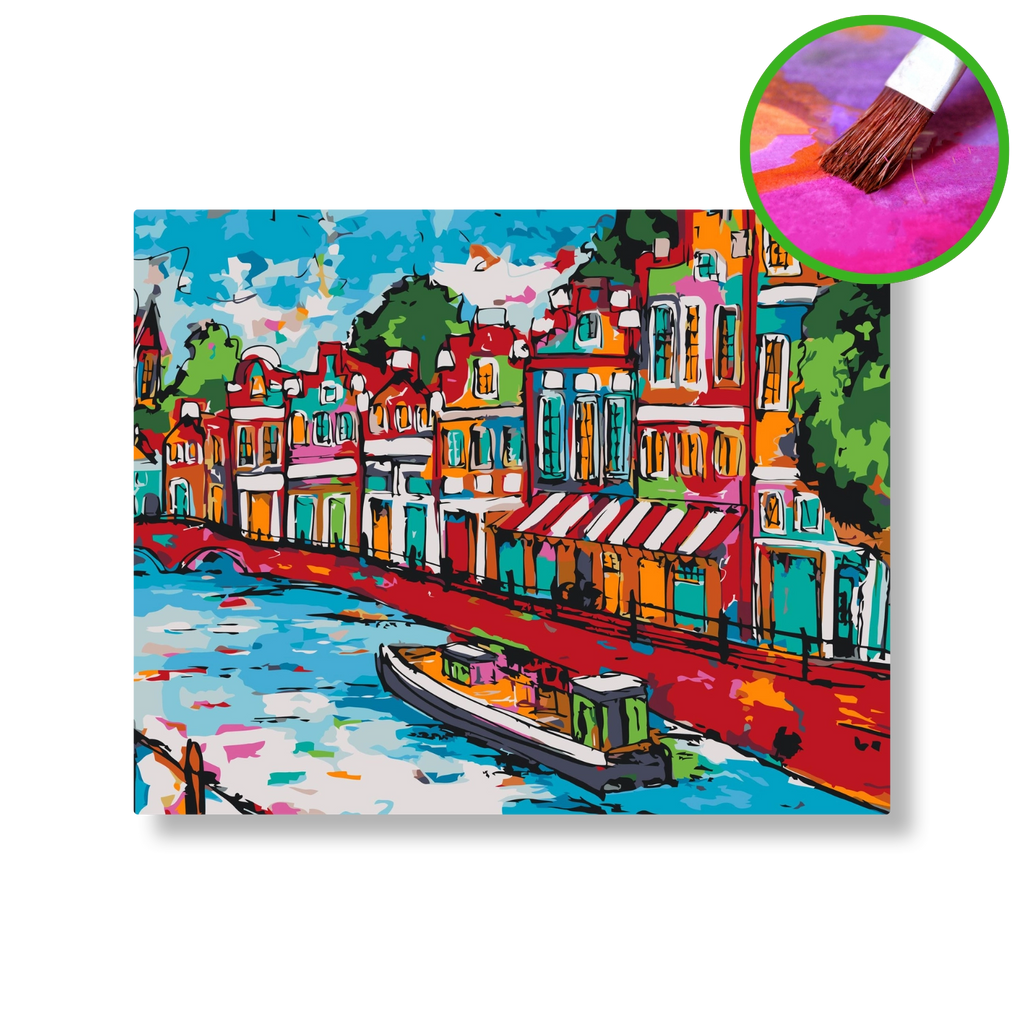 De gracht | Schilderen op nummer | Vrolijk Schilderij | Schilderen op nummer | Diamond painting | Dot painting