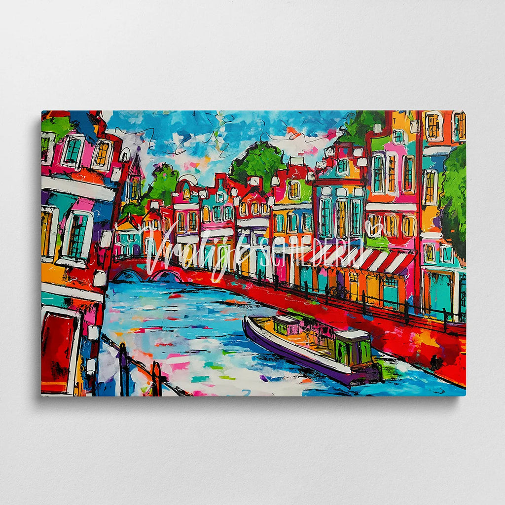 De gracht | Vrolijk Schilderij | Schilderen op nummer | Diamond painting | Dot painting