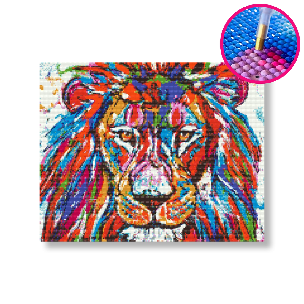 De kleurrijke leeuw 2 | Diamond painting | Vrolijk Schilderij | Schilderen op nummer | Diamond painting | Dot painting