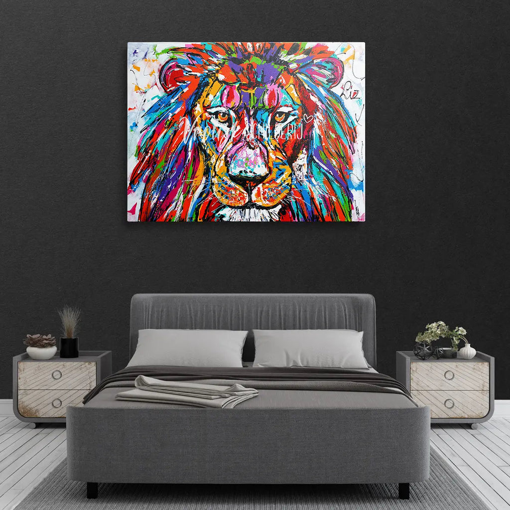 De kleurrijke leeuw 2 | Vrolijk Schilderij | Schilderen op nummer | Diamond painting | Dot painting