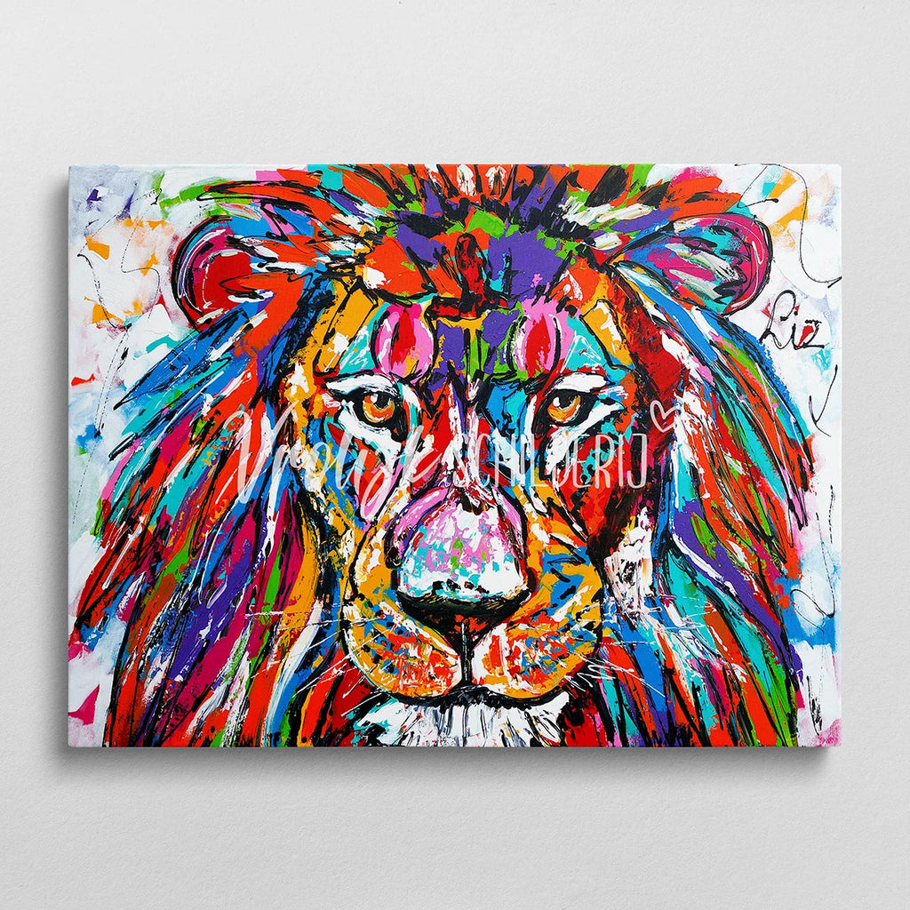 De kleurrijke leeuw 2 | Vrolijk Schilderij | Schilderen op nummer | Diamond painting | Dot painting