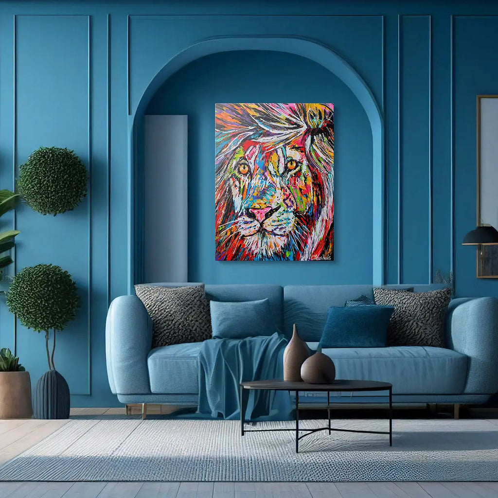 De kleurrijke leeuw | Vrolijk Schilderij | Schilderen op nummer | Diamond painting | Dot painting