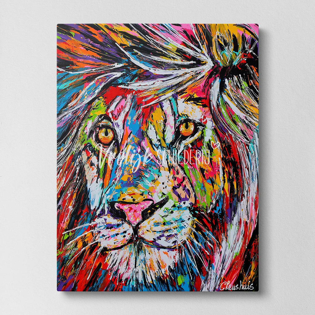 De kleurrijke leeuw | Vrolijk Schilderij | Schilderen op nummer | Diamond painting | Dot painting