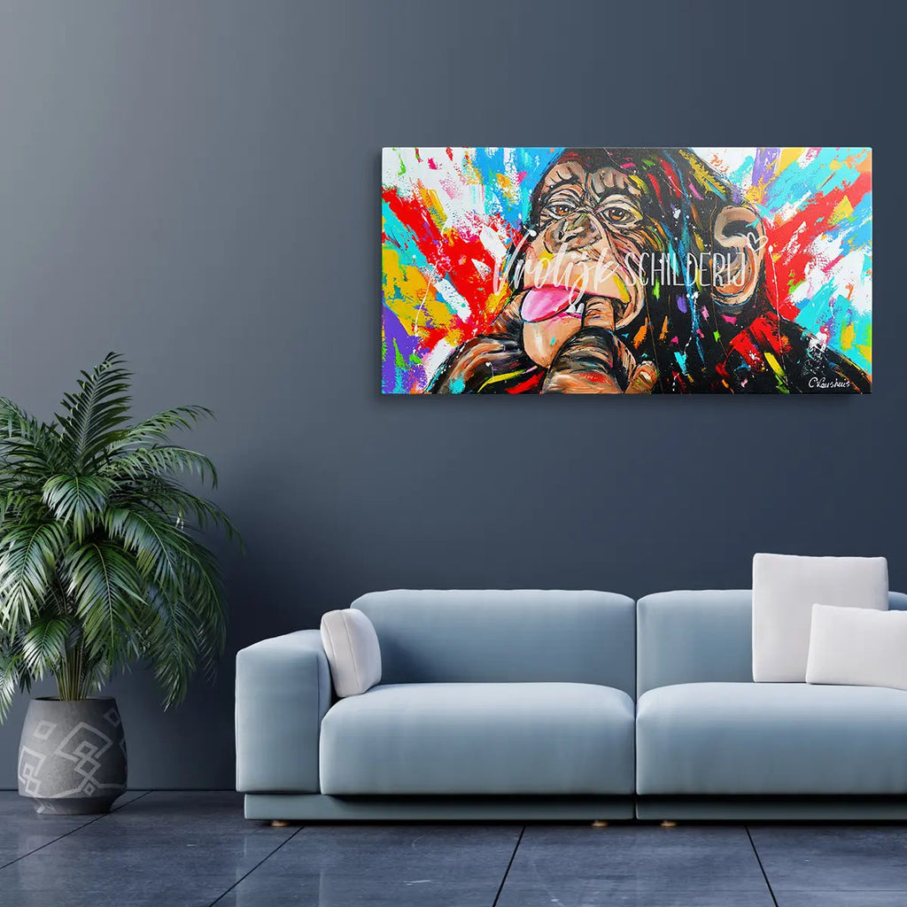 De maffe aap | Vrolijk Schilderij | Schilderen op nummer | Diamond painting | Dot painting