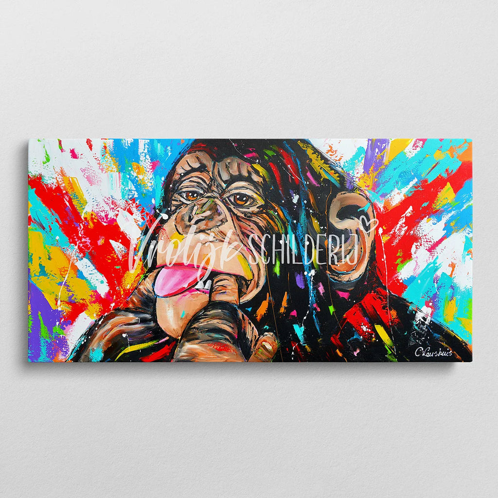 De maffe aap | Vrolijk Schilderij | Schilderen op nummer | Diamond painting | Dot painting