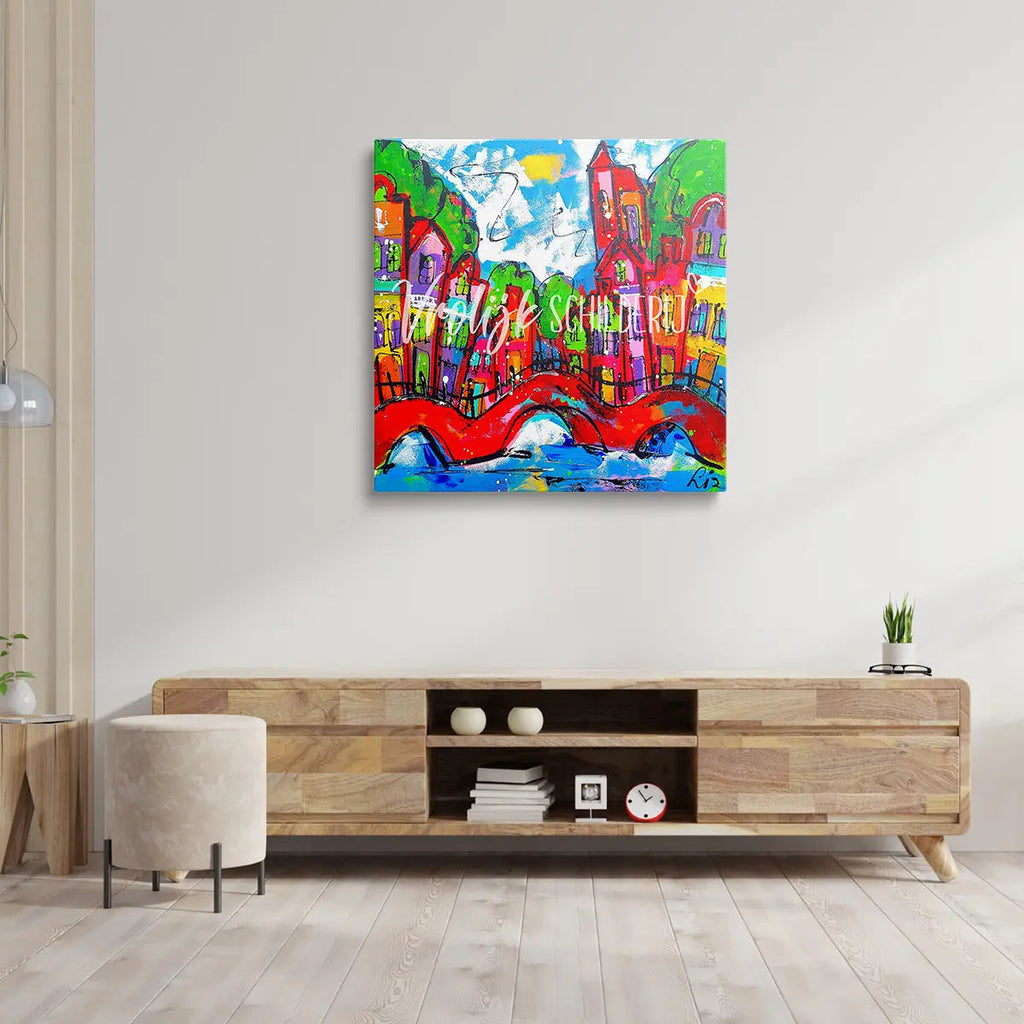 De rode brug 2 | Vrolijk Schilderij | Schilderen op nummer | Diamond painting | Dot painting