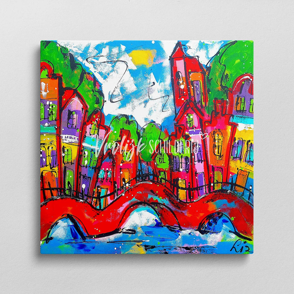 De rode brug 2 | Vrolijk Schilderij | Schilderen op nummer | Diamond painting | Dot painting