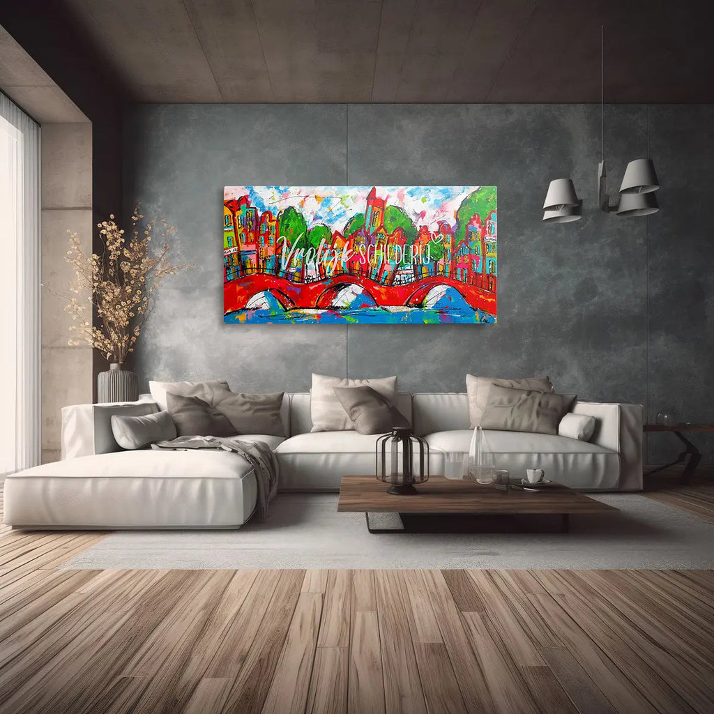 De rode brug 3 | Vrolijk Schilderij | Schilderen op nummer | Diamond painting | Dot painting