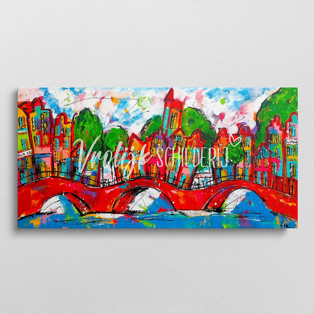 De rode brug 3 | Vrolijk Schilderij | Schilderen op nummer | Diamond painting | Dot painting