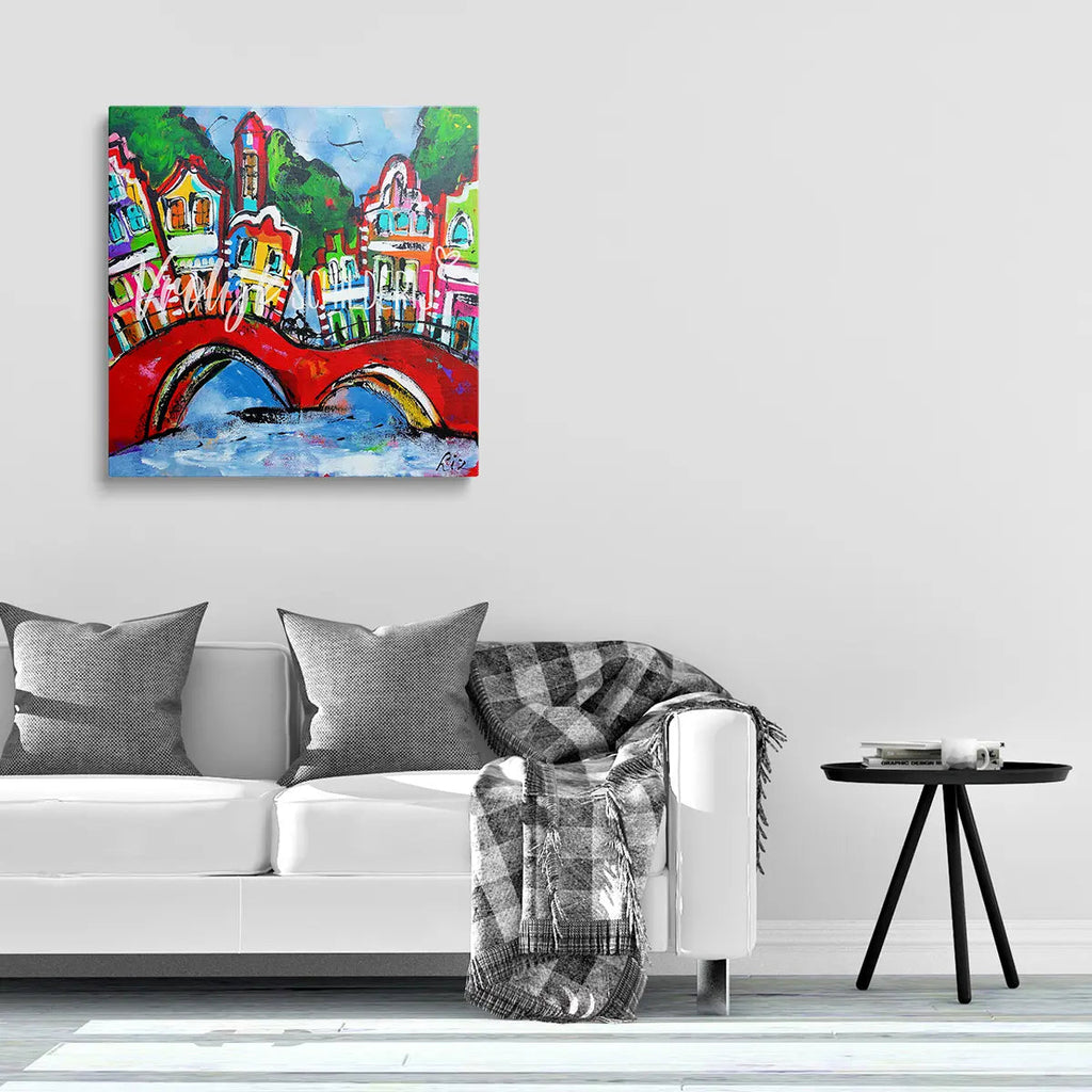 De rode brug | Vrolijk Schilderij | Schilderen op nummer | Diamond painting | Dot painting