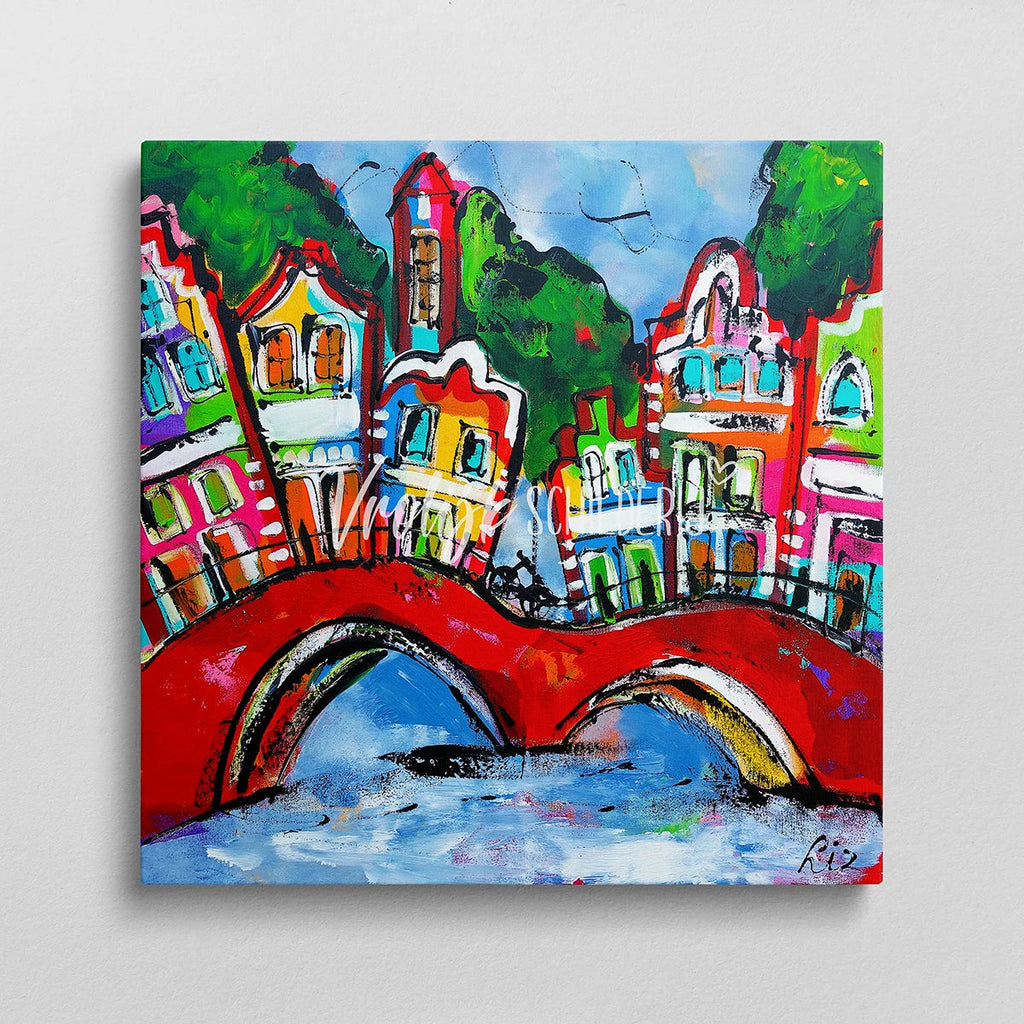 De rode brug | Vrolijk Schilderij | Schilderen op nummer | Diamond painting | Dot painting