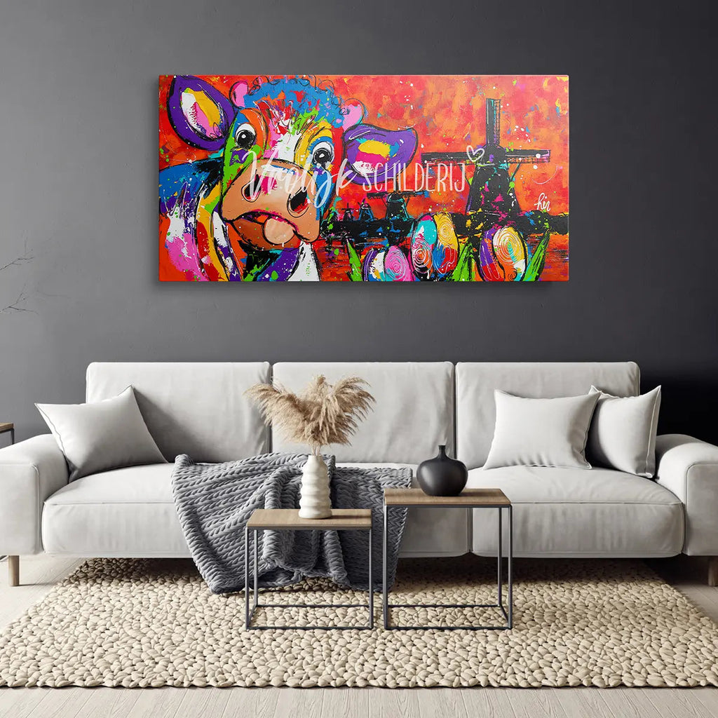 De rode lucht | Vrolijk Schilderij | Schilderen op nummer | Diamond painting | Dot painting