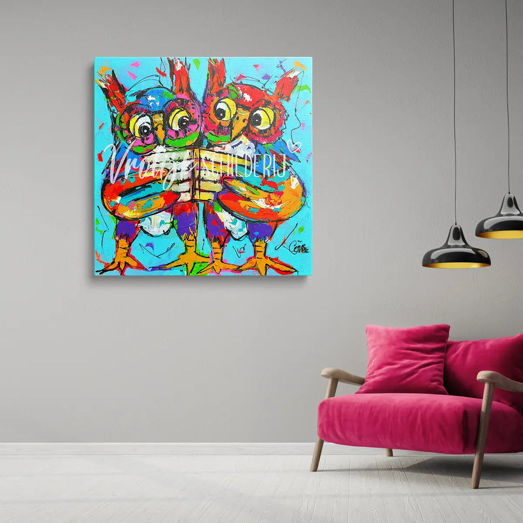De slimme uiltjes | Vrolijk Schilderij | Schilderen op nummer | Diamond painting | Dot painting