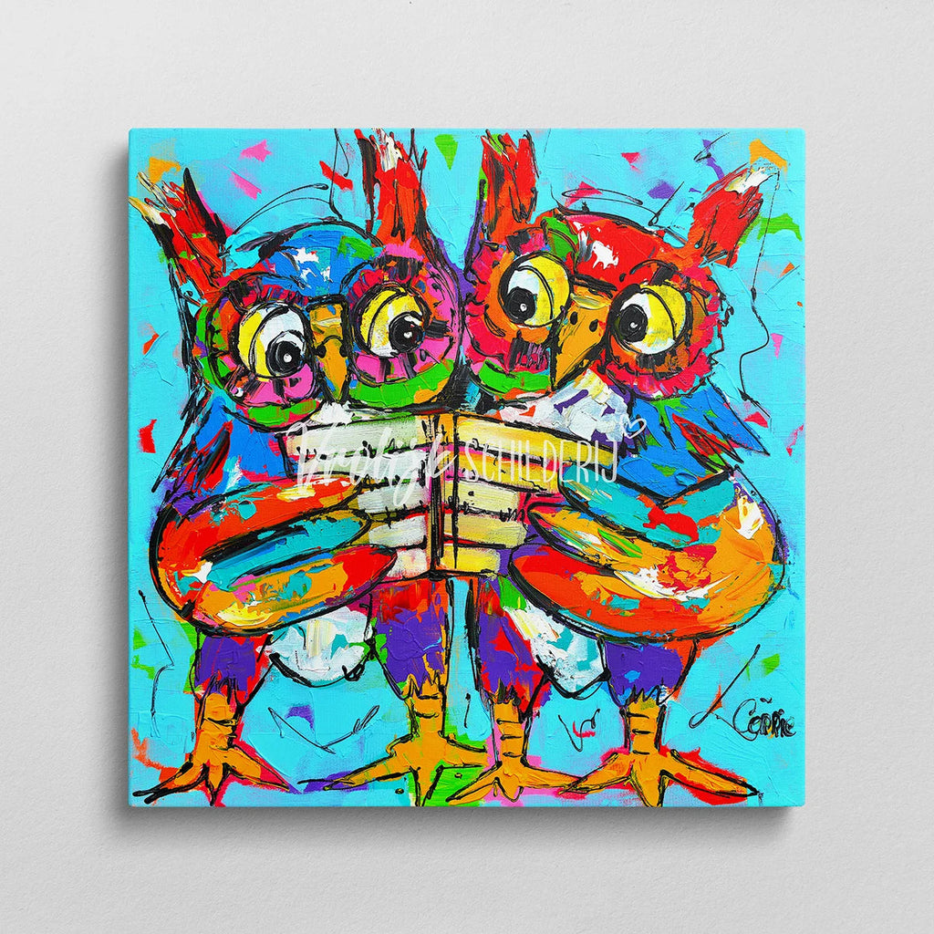 De slimme uiltjes | Vrolijk Schilderij | Schilderen op nummer | Diamond painting | Dot painting