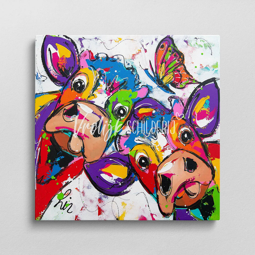 De verbaasde koeien | Vrolijk Schilderij | Schilderen op nummer | Diamond painting | Dot painting