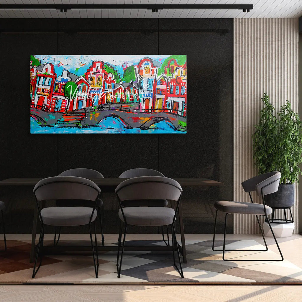 De vrolijke grachten 3 | Vrolijk Schilderij | Schilderen op nummer | Diamond painting | Dot painting