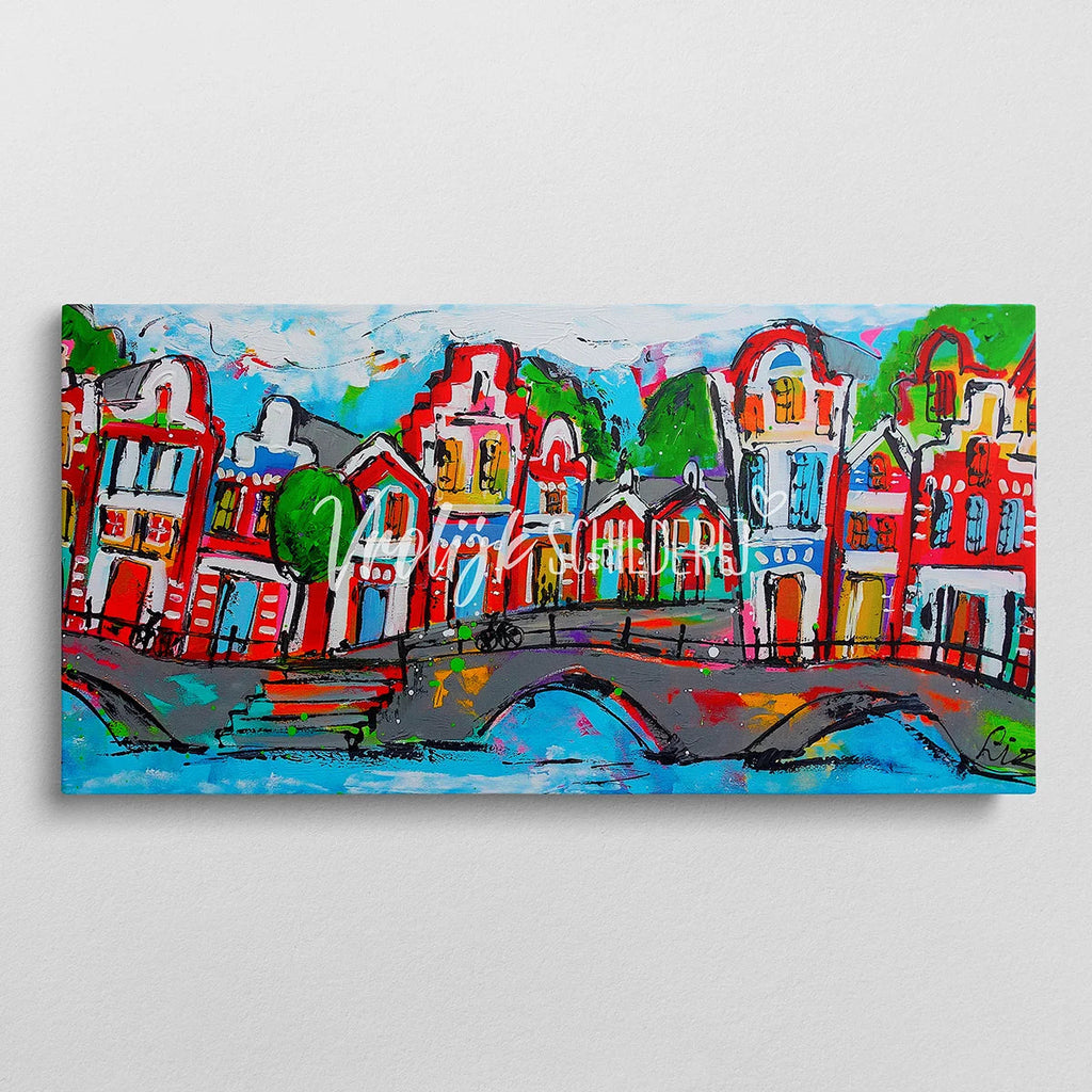 De vrolijke grachten 3 | Vrolijk Schilderij | Schilderen op nummer | Diamond painting | Dot painting