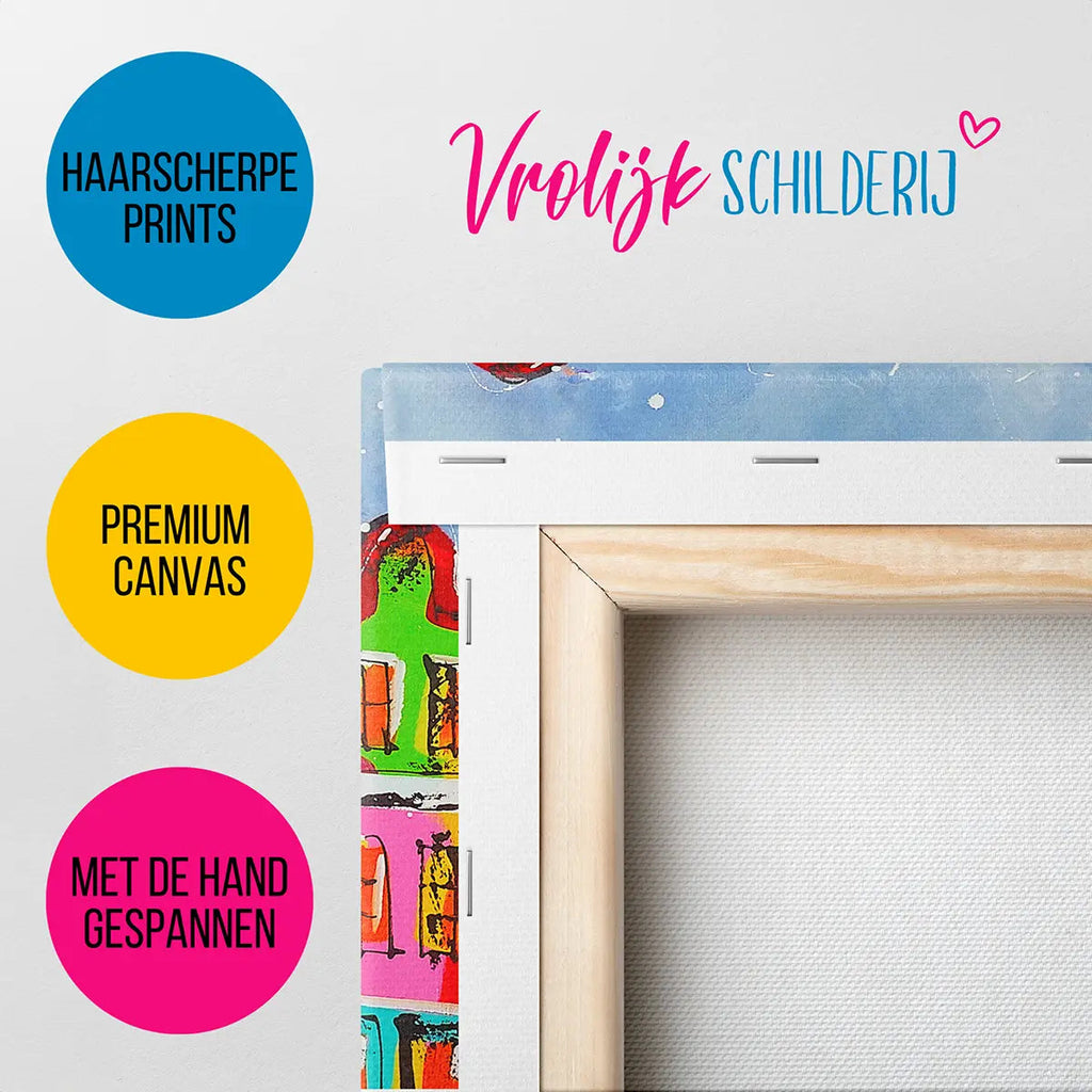 De winkelstraat | Vrolijk Schilderij | Schilderen op nummer | Diamond painting | Dot painting