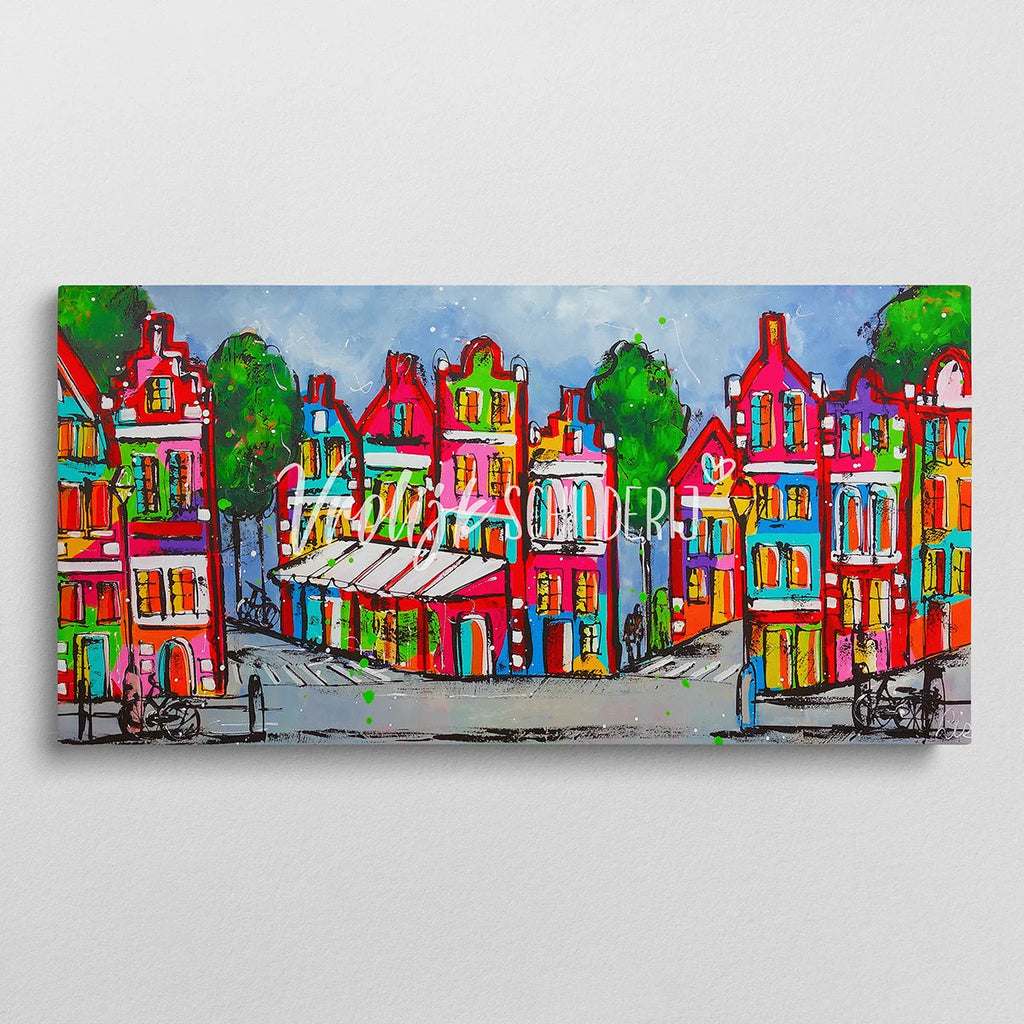De winkelstraat | Vrolijk Schilderij | Schilderen op nummer | Diamond painting | Dot painting
