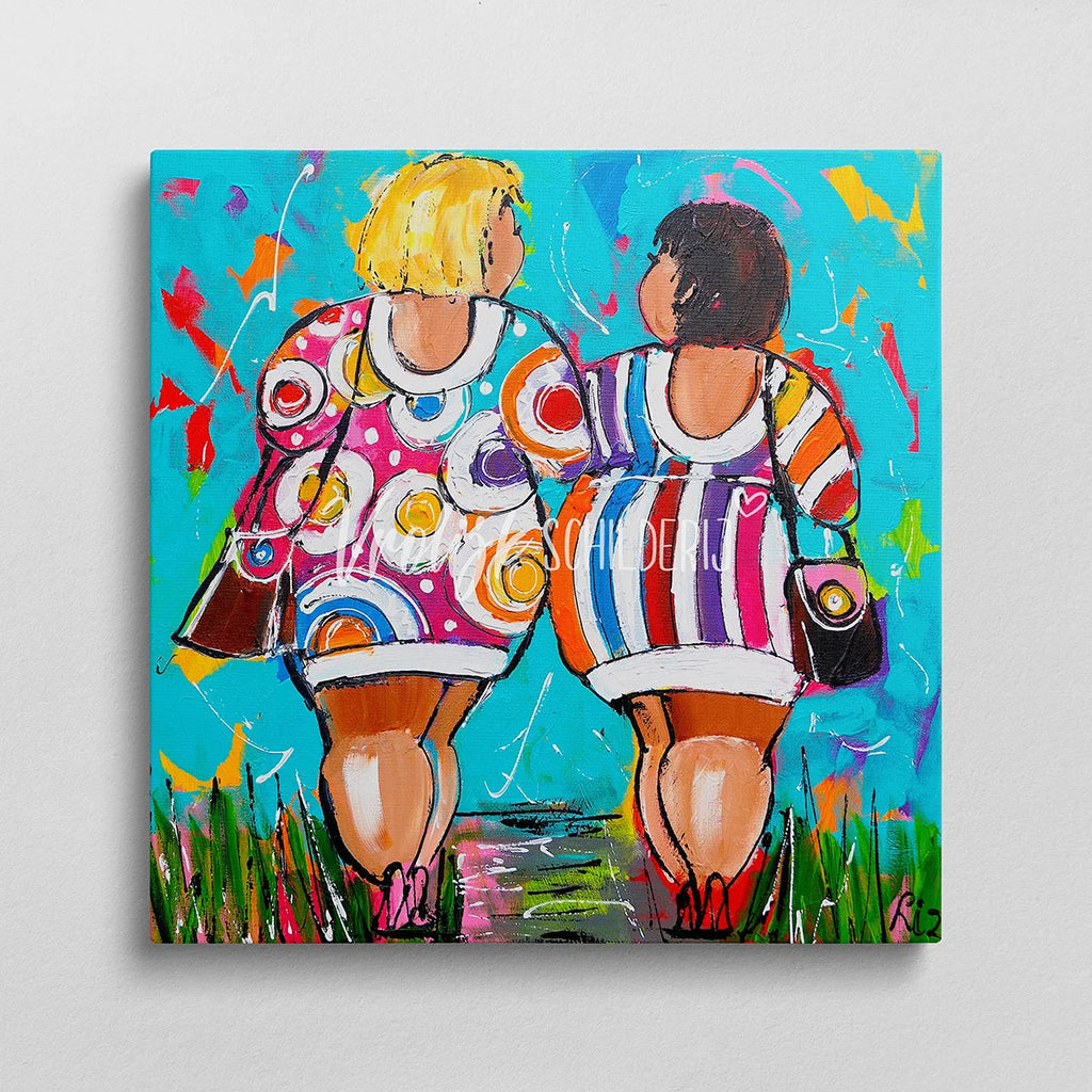 Dikke dames aan de wandel | Vrolijk Schilderij | Schilderen op nummer | Diamond painting | Dot painting