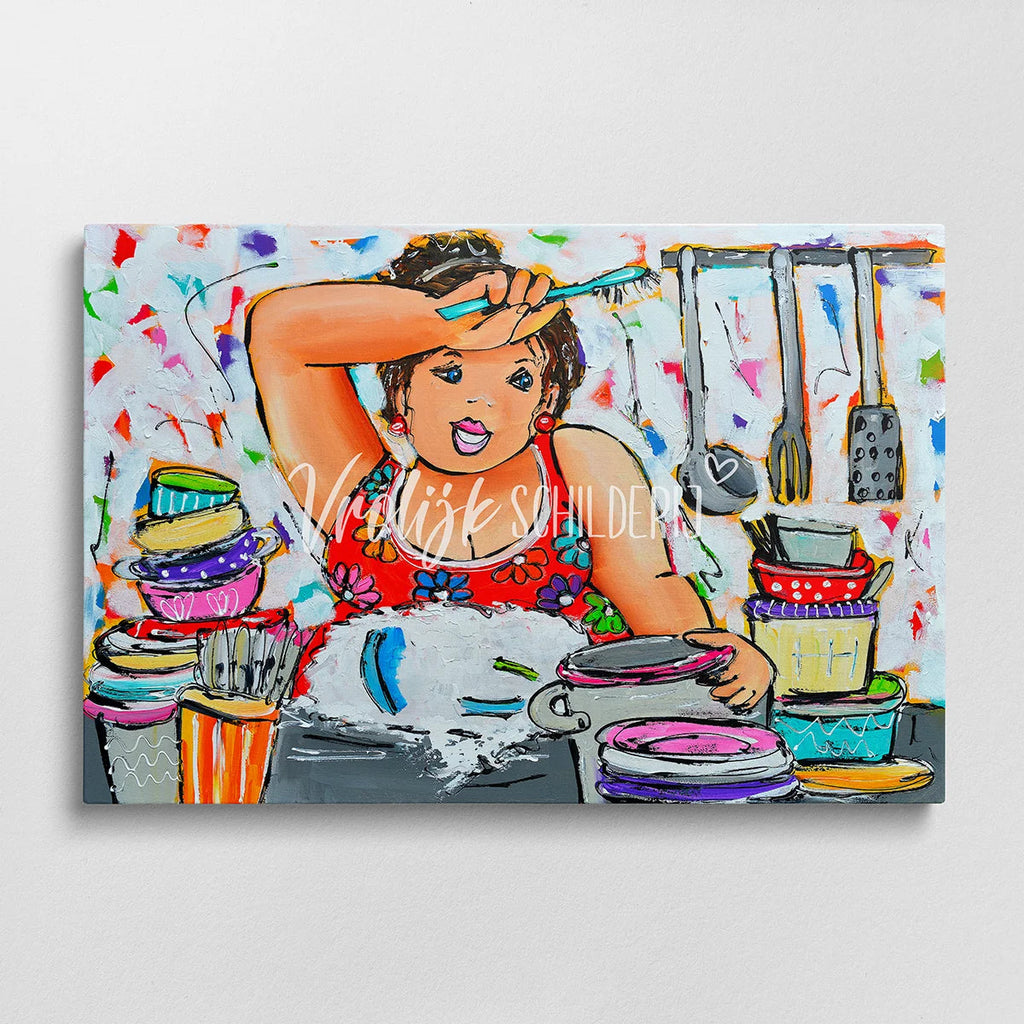 Dikke dames afwas | Vrolijk Schilderij | Schilderen op nummer | Diamond painting | Dot painting