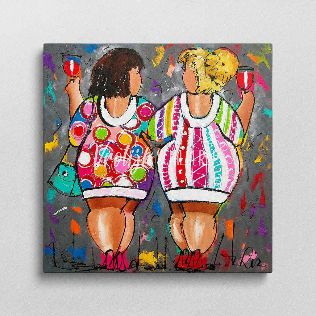 Dikke dames een lekker wijntje | Vrolijk Schilderij | Schilderen op nummer | Diamond painting | Dot painting