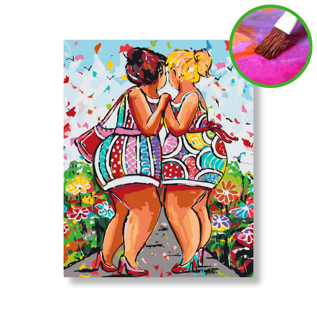 Dikke dames hartsvriendinnen | Schilderen op nummer | Vrolijk Schilderij | Schilderen op nummer | Diamond painting | Dot painting