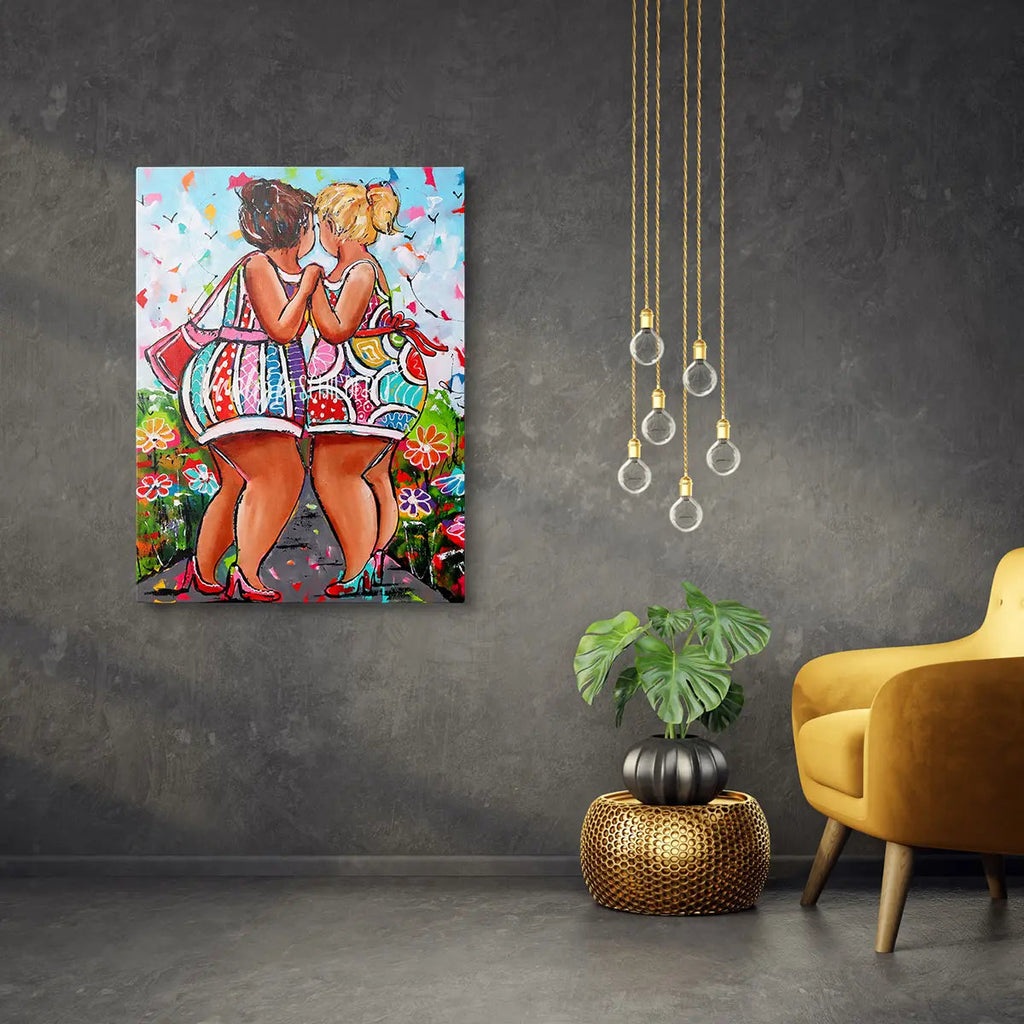 Dikke dames hartsvriendinnen | Vrolijk Schilderij | Schilderen op nummer | Diamond painting | Dot painting