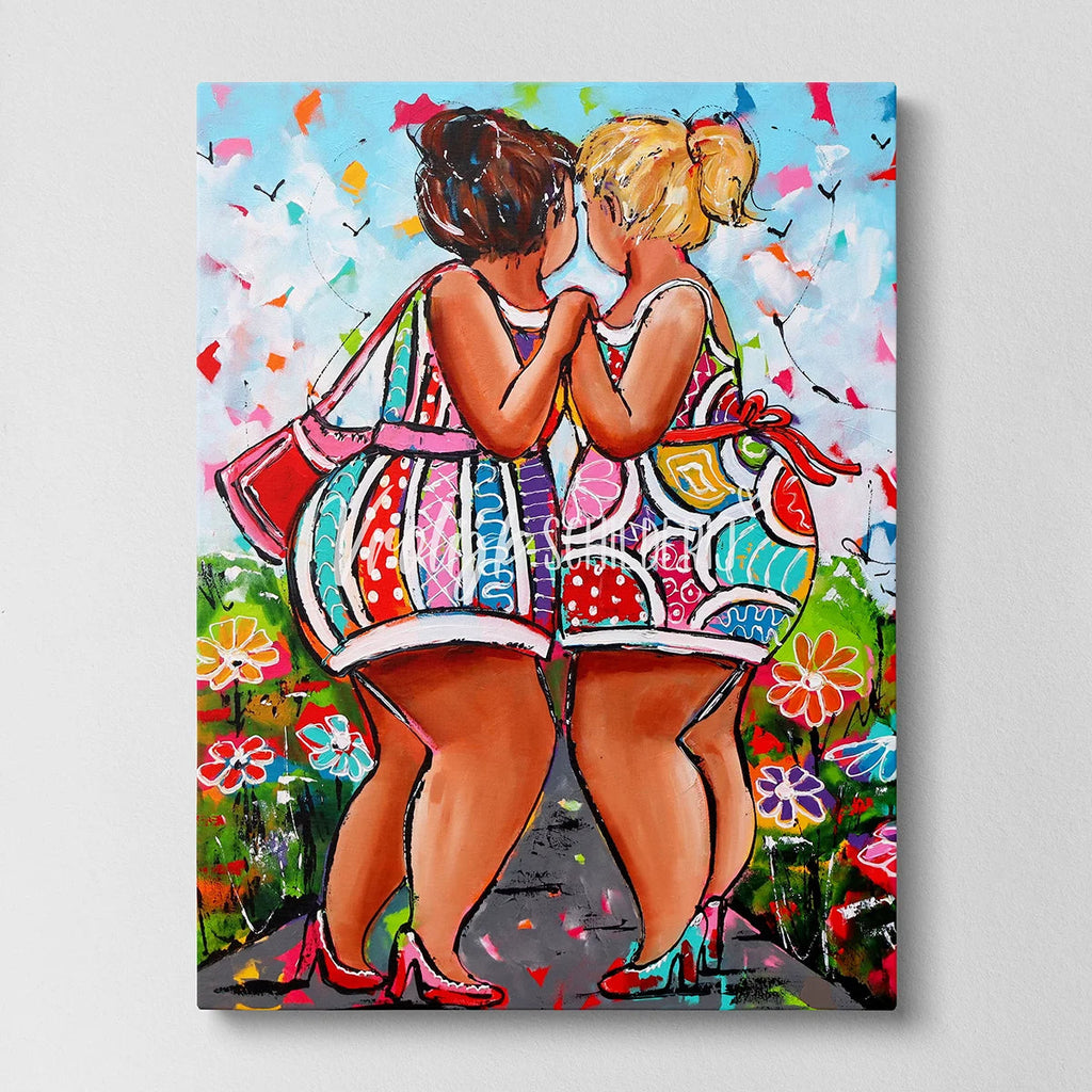 Dikke dames hartsvriendinnen | Vrolijk Schilderij | Schilderen op nummer | Diamond painting | Dot painting