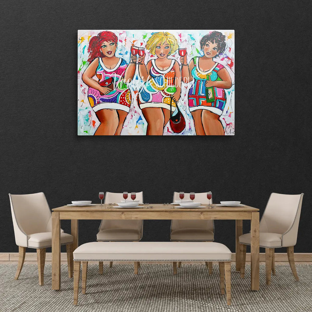 Dikke dames klaar voor een feestje | Vrolijk Schilderij | Schilderen op nummer | Diamond painting | Dot painting