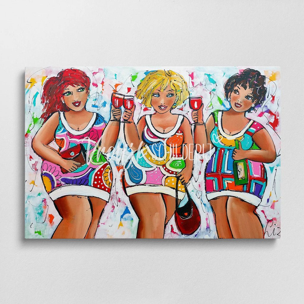 Dikke dames klaar voor een feestje | Vrolijk Schilderij | Schilderen op nummer | Diamond painting | Dot painting