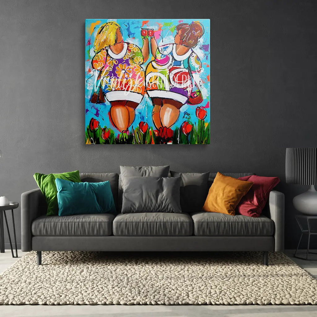 Dikke dames proost op het weekend | Vrolijk Schilderij | Schilderen op nummer | Diamond painting | Dot painting
